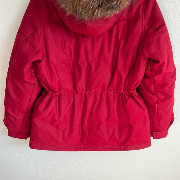 LAUREN RALPH LAUREN Red Down Fill Faux Fur Hood Cinch Waist Puffer Winter Jacket - Picture 10 of 14